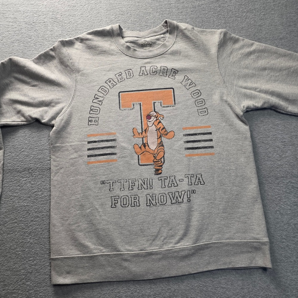 Disney Tigger Hundred Acre Wood TTFN Gray Fleece Sweatshirt Pullover Unisex L